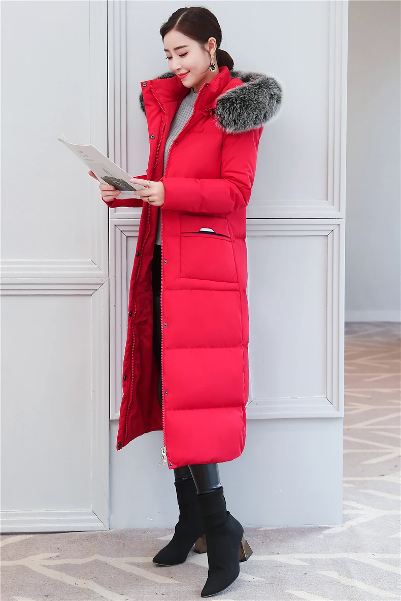 Tcyeek женский пуховик зимний 90% утиный пуховик женская одежда 2019 длинный тонкий теплый натуральный Лисий мех с капюшоном пальто Hiver 20181