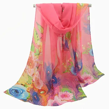 

Feather Printed Chiffon Silk Scarf Sunscreen Beach Towel Shawl and wraps high quality women fashion 2020
