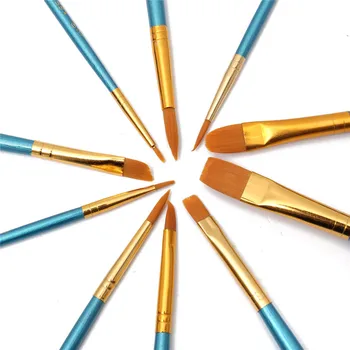 

New Hot 10pcs New Nylon Wooden Handle Paint Brush Set for Kids Watercolor Gouache Drawing Painting Art Supplies SMD66