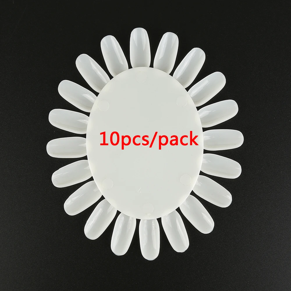 10pcs Natural False Natural Clear Nail Art Pro Chart Stick Nails Round Wheel Polish Acrylic Display Polish Cosmetic Practice Tips Board Tools - Color: 10pcs Natural