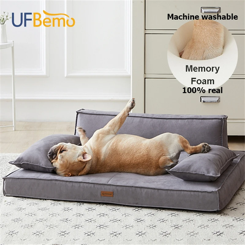UFBemo Luxury Dog Couch Sofa Cat Bed Memory Foam for Puppy Pets Waterproof Solid for Small Large Dogs Removable Cover Suede