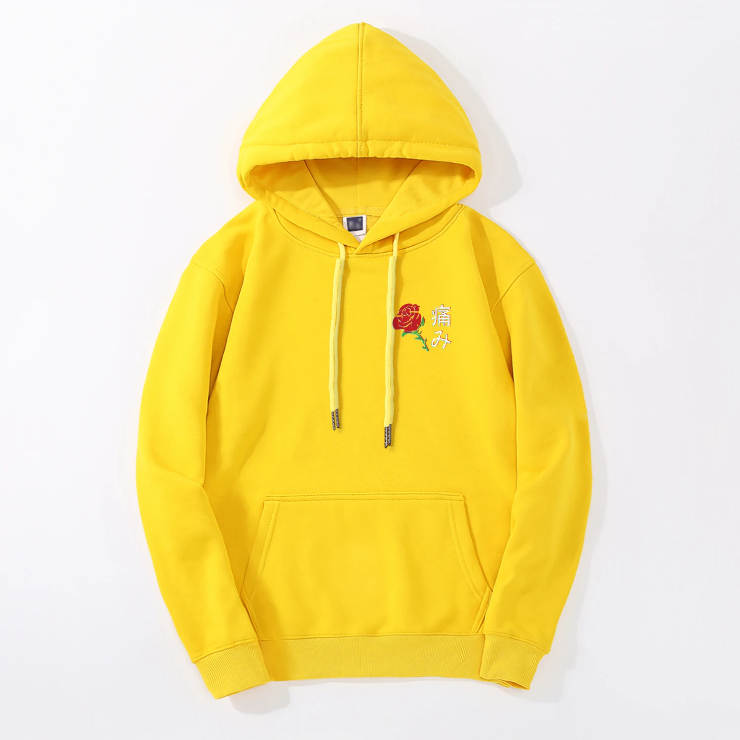 Yellow Осень, стиль, японская Эстетическая Роза, толстовки для мужчин, Harajuku, Повседневная Теплая Флисовая Толстовка для мужчин, хип-хоп, фитнес, уличная одежда - Цвет: Yellow