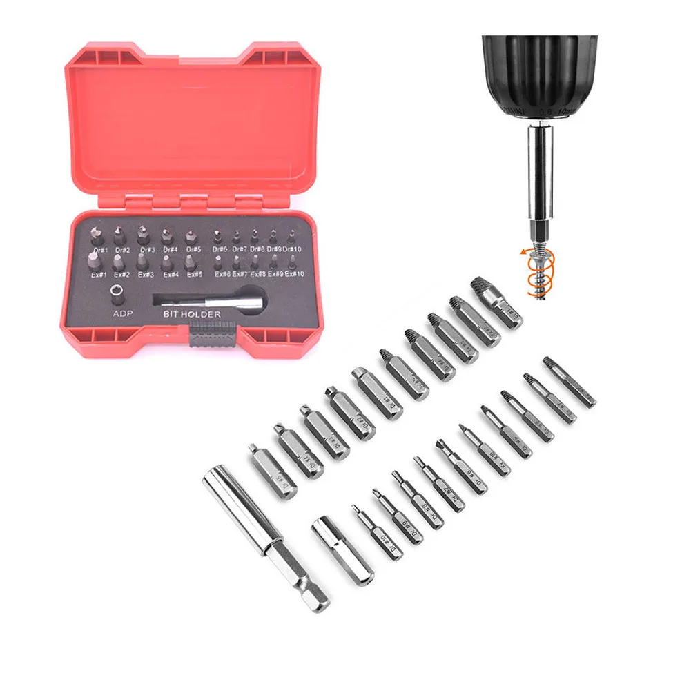 

22 PC Damaged Stripped Screw Remover Set All-Purpose Dr01 Dr10 Ex01 Ex10 Screw Extractor Set Broken Bolt Remover Tool