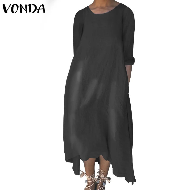 VONDA платье для беременных повседневные свободные праздничные платья с вырезом лодочкой хлопковые Асимметричные Длинные платья богемный халат для беременных - Цвет: Серый