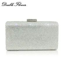 Двойной цветок ослепительно серебряный кристалл Роскошные сумки для женщин Вечерний Клатч жесткий чехол металлическая коробка Minaudiere Свадебный Пром кошелек