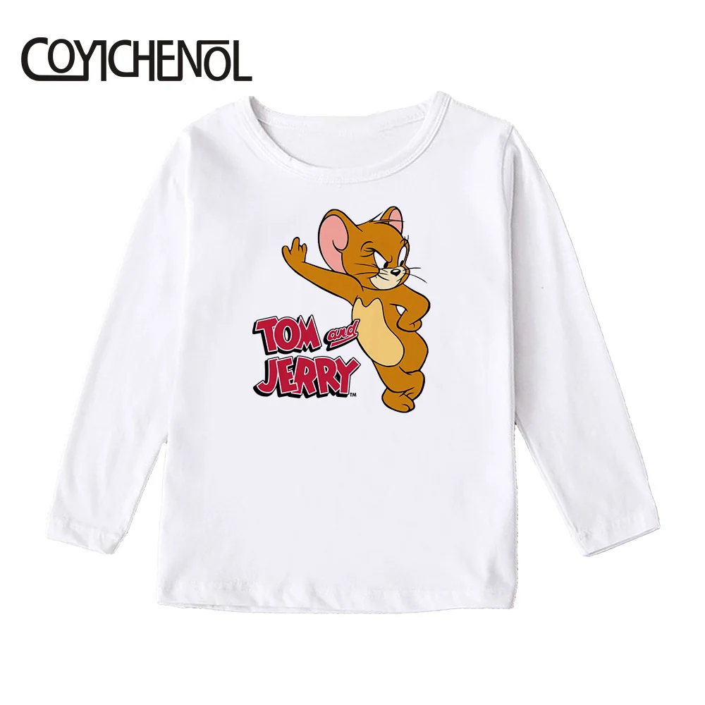 Tom and Jerry print kids tshirt Spring and autumn 2-12 Years long sleeve Kid Printed cartoon Tops COYICHENOL