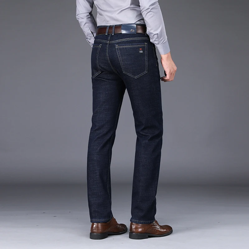 Классический Для мужчин Slim Fit джинсы Бизнес модная из джинсовой ткани, Джинсовка брюки синего цвета, Фирменные Штаны для детей мужского пола