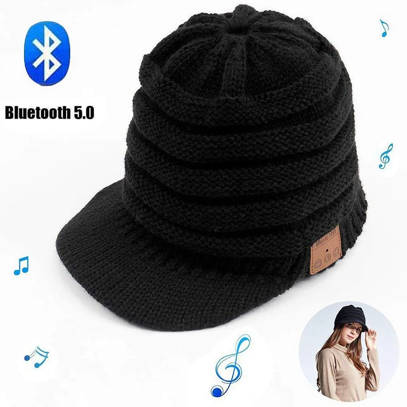 Bluetooth утка язык вязаная шапка, беспроводная бейсбольная шапка для наушников Уличная Повседневная шляпа унисекс серая черная Bluetooth шапка