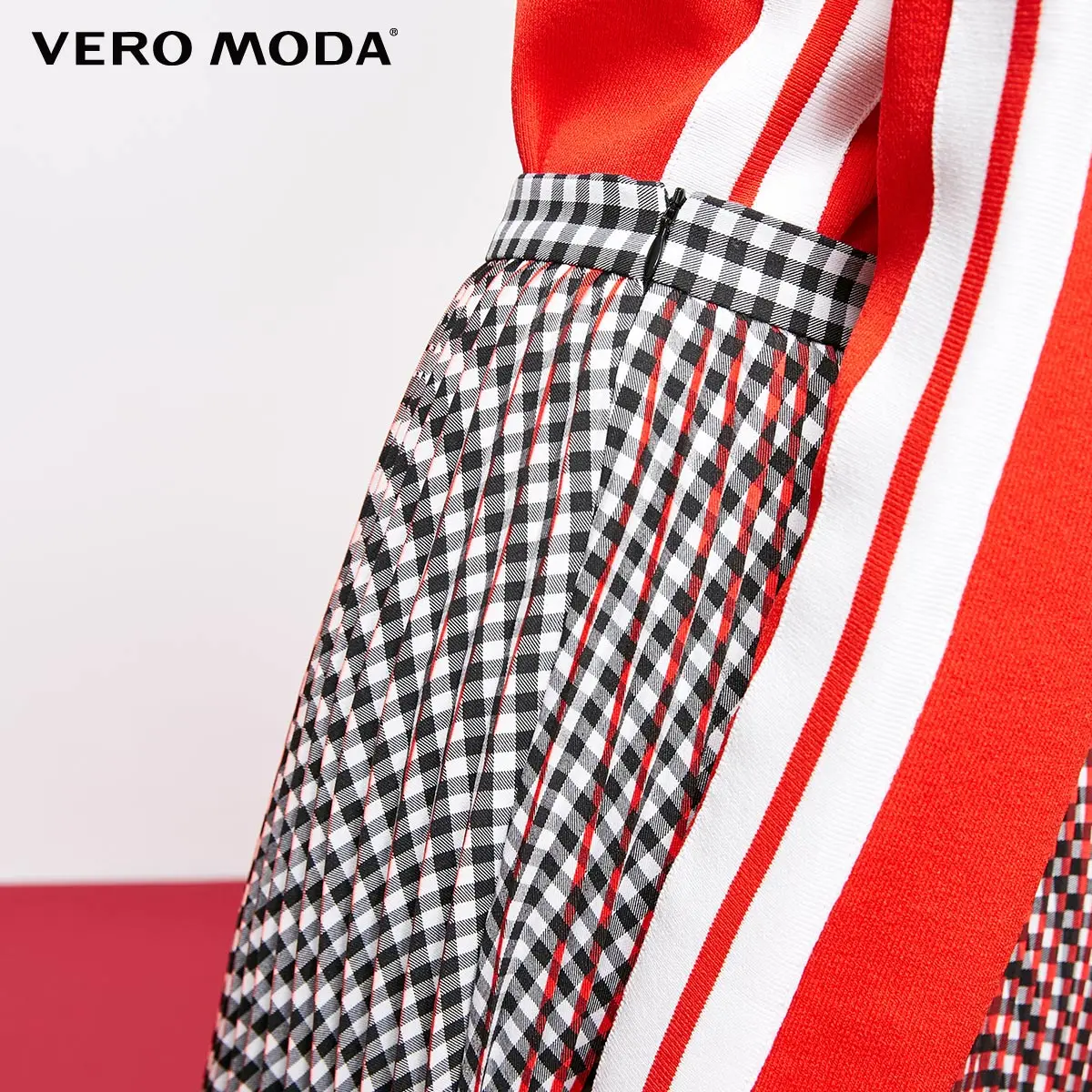 Vero Moda Женская винтажная контрастная клетчатая плиссированная юбка | 319116508