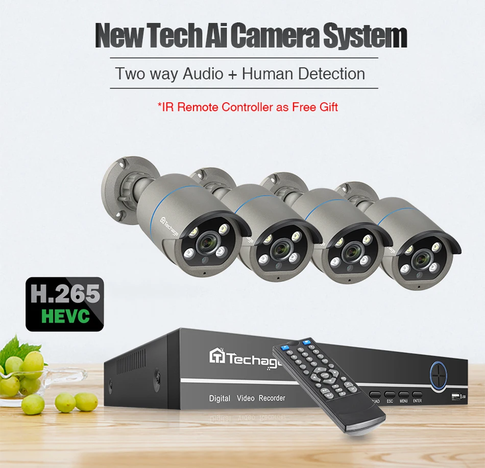 Techage 4CH 1080P IP камера система двухсторонняя аудио 2MP Ai тело человека обнаружения Открытый водонепроницаемый дом безопасности POE камера комплект