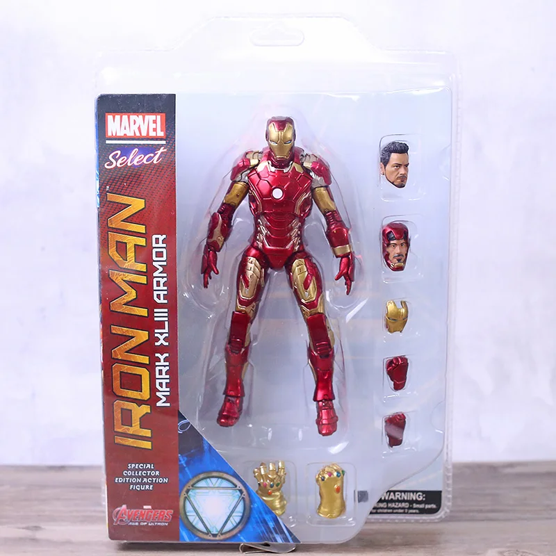 Marvel выберите Железный человек Mark XLIII MK43 Броня с бесконечной рукавицей ПВХ фигурка Коллекционная модель игрушки