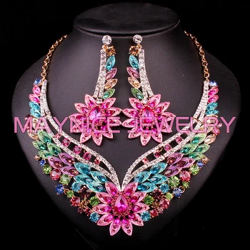 

LUXURY CRYSTAL BRIDAL JEWELRY SETS WEDDING ENGAGEMENT PARTY COSTUME ACCESSORIES FLOWERS NECKLACE EARRINGS SETS GIFTS FOR WOMEN