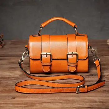 

2019 Manual Genuine Leather Packet Postman Package School Limelight Layer Cowhide Diagonal Portable Woman Package