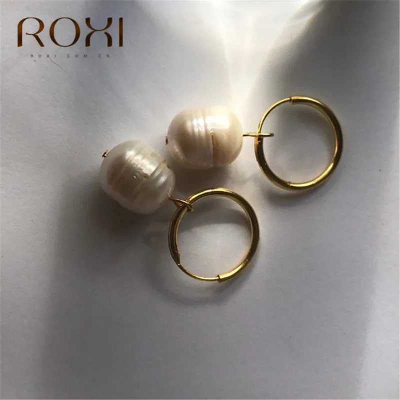 ROXI пресноводный жемчуг кулон серьги-кольца для женщин золотые петлей кольцевое серьги барокко Жемчуг Huggie Сережка Модная бижутерия подарок