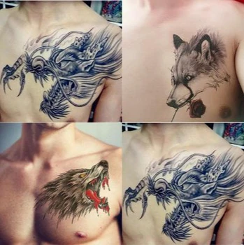 

Over the shoulder dragon dripping blood wolf head chest flower arm realistic totem tattoo waterproof tattoo stickers personalize