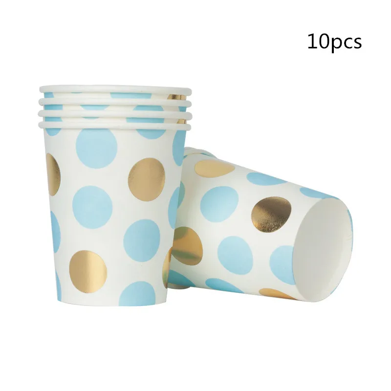 Cup 10pcs 10 шт. золотой розовый горошек бумажная тарелка День Рождения Декор одноразовая посуда бумажная салфетка под тарелку кружку дети ребенок душ вечерние принадлежности - Цвет: Cup 10pcs