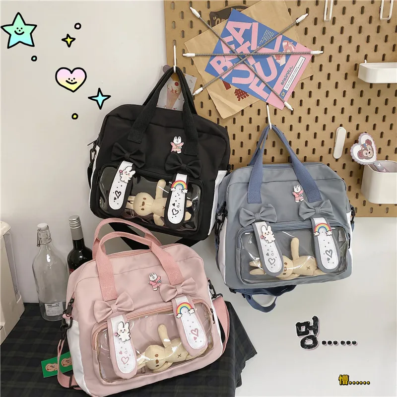 Cute Rabbit Ears Shoulder Bag Kawaii Girls Pink Backpack Bunny Ita Bag Backpack Bag with PVC Transprent Pocket Clear Itabag 3 Hbcb3cd1e57a747eba3c8bfff368b37d7f