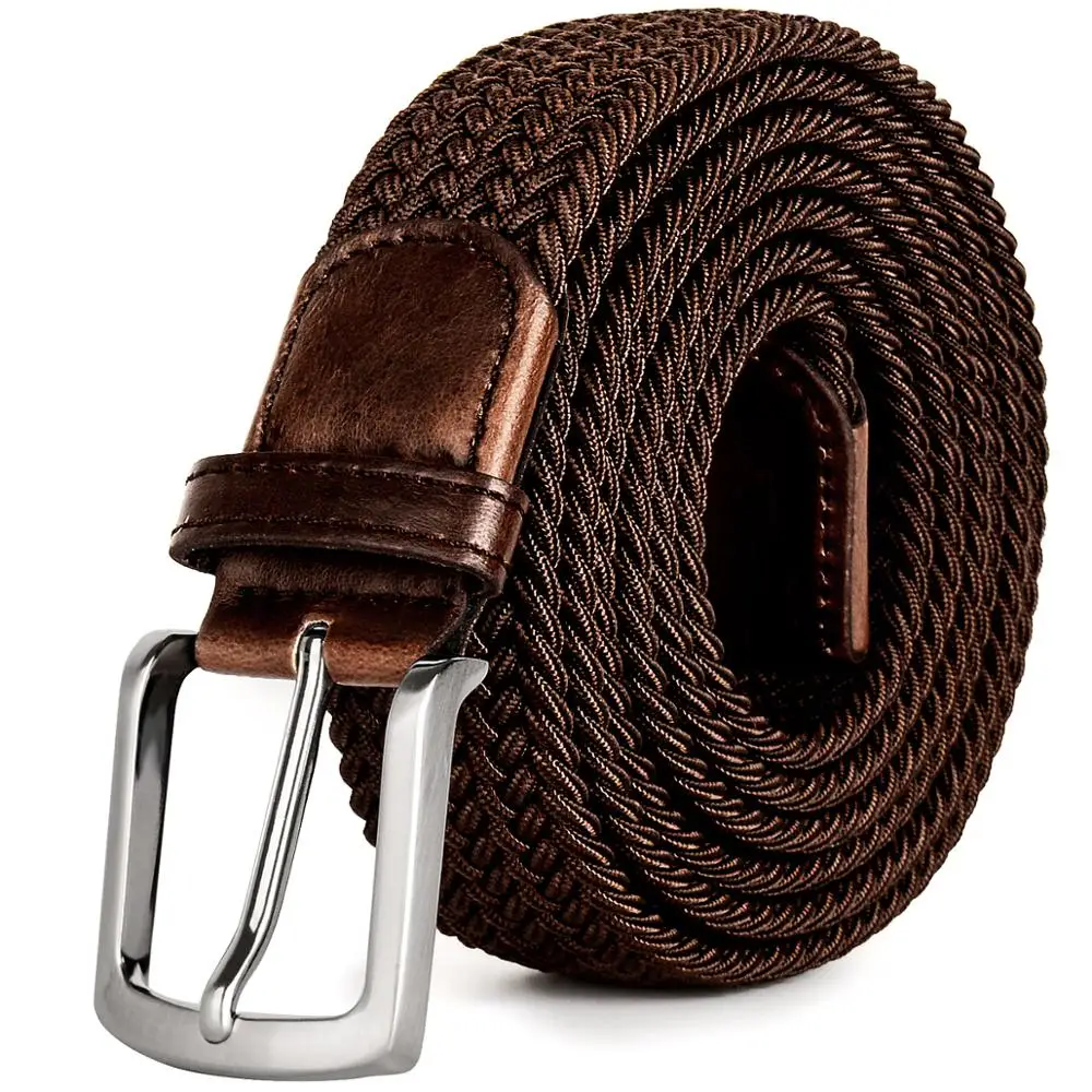 snap belt Drizzte Plus Size 130 To 190cm Brown Braided  Woven Elastic Stretch Belt Mens for Big and Tall Man High Quality All Size work belts for men Belts