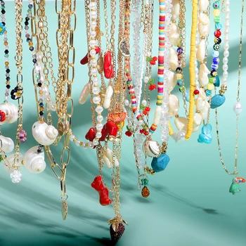 

Dvacaman 2020 Summer Statement Necklace Women Maxi Shell Conch Simulated Pearl Crystal Choker Pendant Necklace Wholesale Jewelry