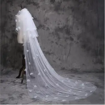 

Bridal gown wedding veil super long tailed petal flower veil Cathedral Appliques Wedding Accessories TS287