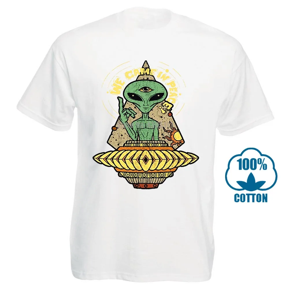 Alien We comed In Peace хиппи Alien Мужская черная футболка хлопок S 4Xl поставщик США - Цвет: Белый
