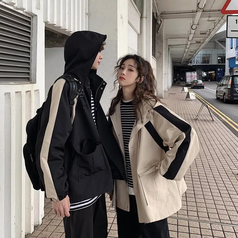

2019 Autumn Clothing Couples Contrast Color Hooded Sports Students Coat Jacket