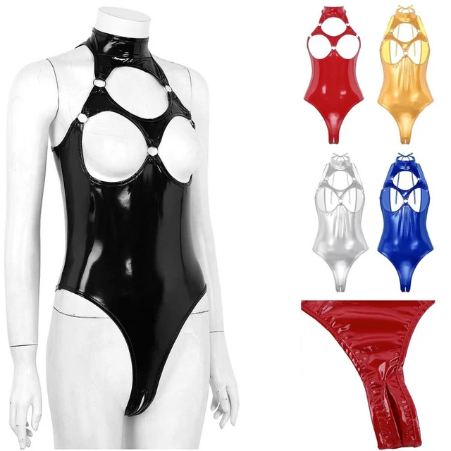 Sexy Fetish Patent Leather Open Crotch Thong Leotard Metal Ring Cupless Wet  Look One Piece Teddies Bodysuit Swimsuit Lingerie - AliExpress