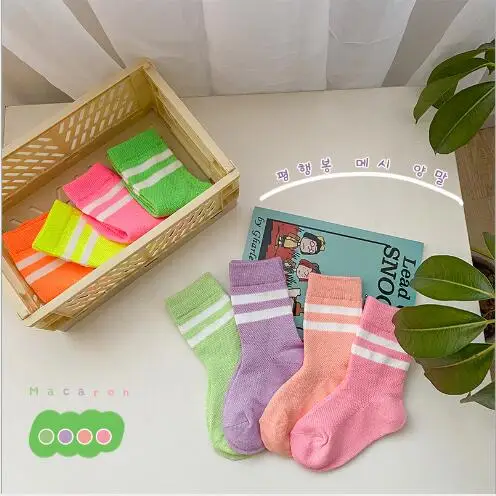 1-8Year 4 Pairs Spring and summer new striped parallel bar socks candy mesh children's socks