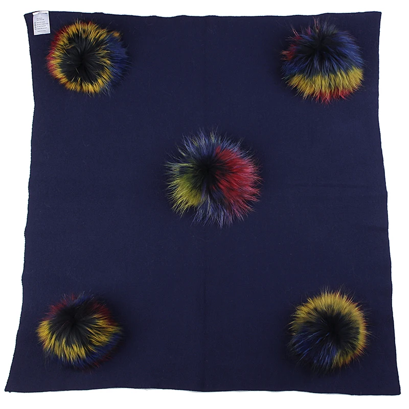 navy multicolor Geebro, теплое шерстяное Пеленальное Одеяло для новорожденных с помпоном из натурального меха енота 15 см, детское спальное одеяло для путешествий, постельные принадлежности - Цвет: navy multicolor