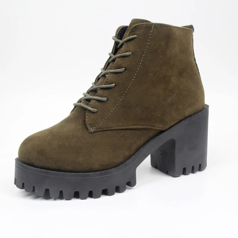 Матовые ботинки martin ботильоны для женщин на высоком каблуке со шнуровкой черные ботинки на платформе botines mujer г. Зимние ботинки A348 - Цвет: Армейский зеленый
