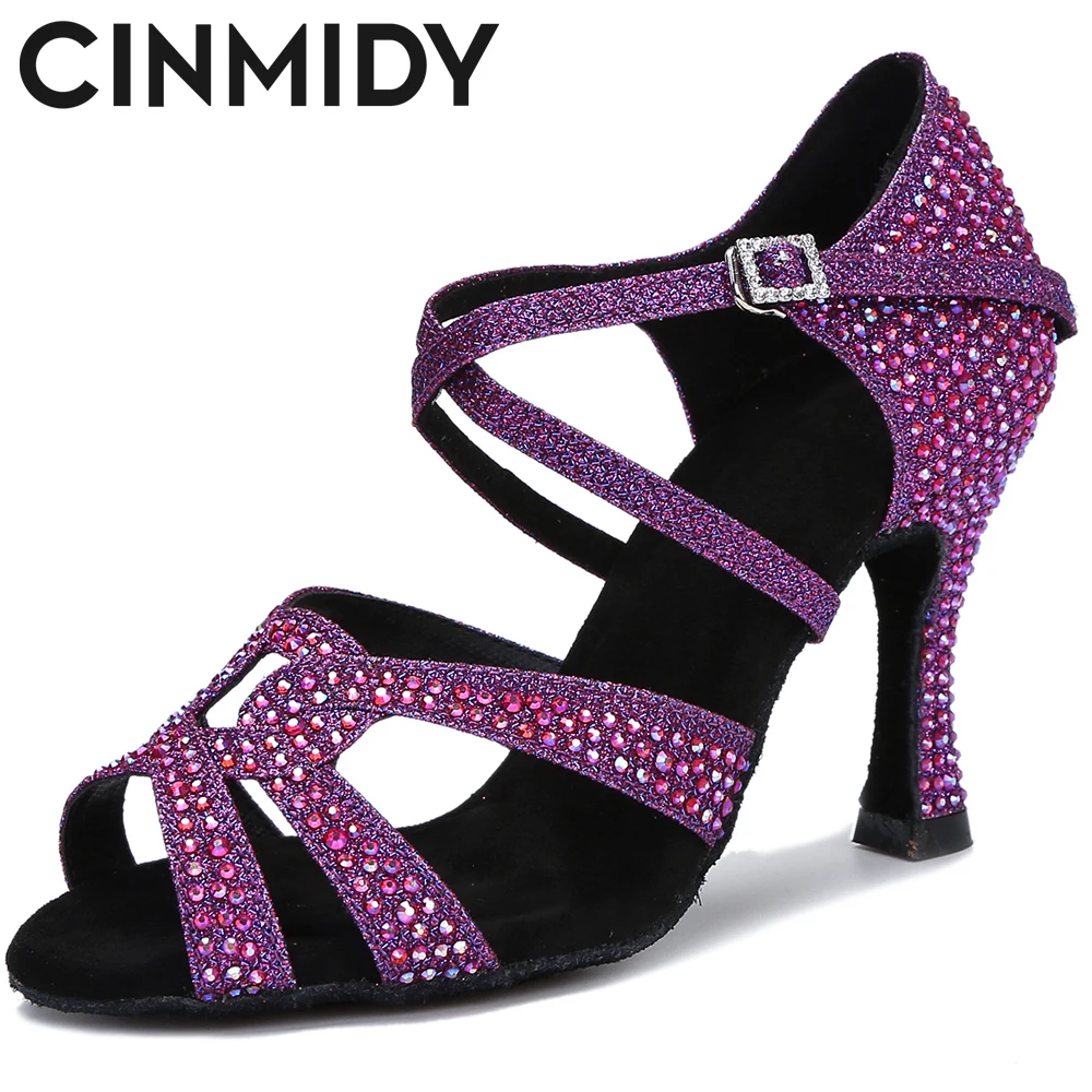 

CINMIDY Rhinestones Latin Dance Shoes For Woman Tango Salsa Ballroom Dance Shoes Women Dance Sneakers Red Wedding Shoes