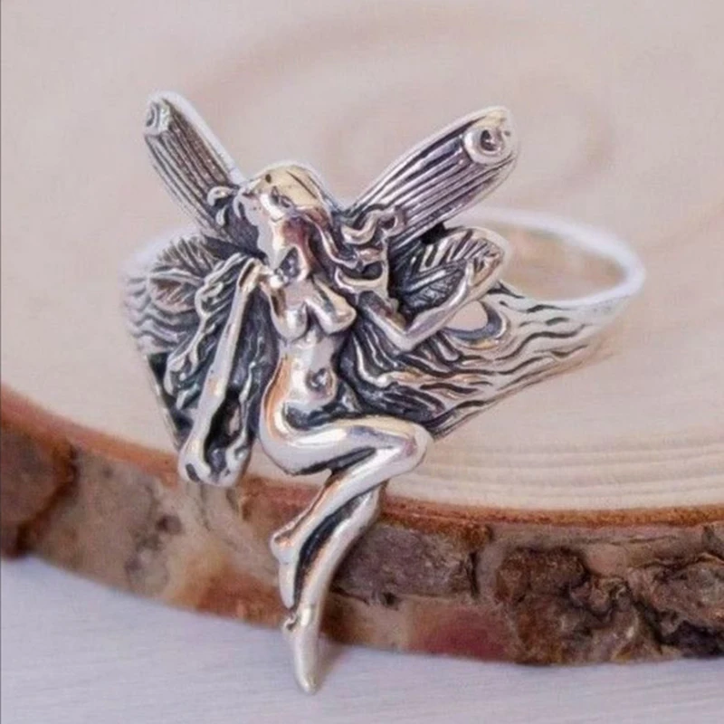 Vintage Holy Angel Wings Ring Women Girls Gothic Steampunk Accessories Anniversary Fashion Jewelry Gift finger ring silver ring