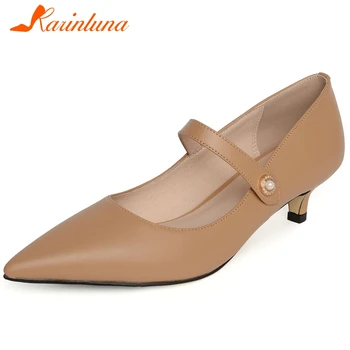 

KARINLUNA Elegant Lady Ofice Dress Pumps Pointed Toe Genuine Leather Strange Style Heel Pumps Women Spring Shoes Woman