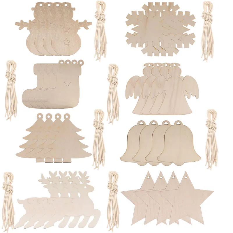 CKysee 10 pieces/batch of wooden Christmas tree pendants home decoration pendant DIY accessories and parts | Украшения и