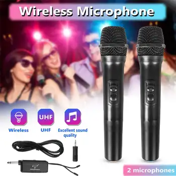 

UHF USB 3.5mm 6.5mm Dual Wireless Microphone Megaphone 2 Channel Handheld Mic with Receiver for Karaoke Speech Loudspeaker