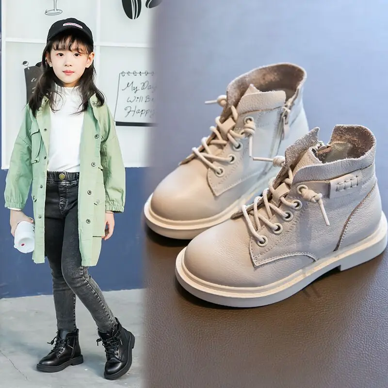 

Girls Martin Boots 2019 Autumn And Winter New Style British Style CHILDREN'S Ankle Boots Retro Students Genuine Leather GIRL'S p