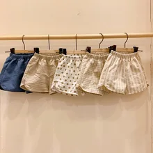 

2021 Summer New Children Shorts Toddler Kids Short Pant Summer Cotton Girls Boys Plaid Beach Shorts Casual Child Linen Clothing