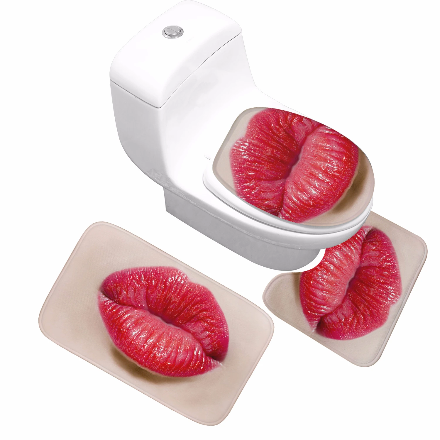 

Sexy Lips Toilet Mat 3 Pieces Set Soft Flannel Reactive Printing Doormat Non-slip Bathroom Rugs Home Decor Cartoon Carpet tapete