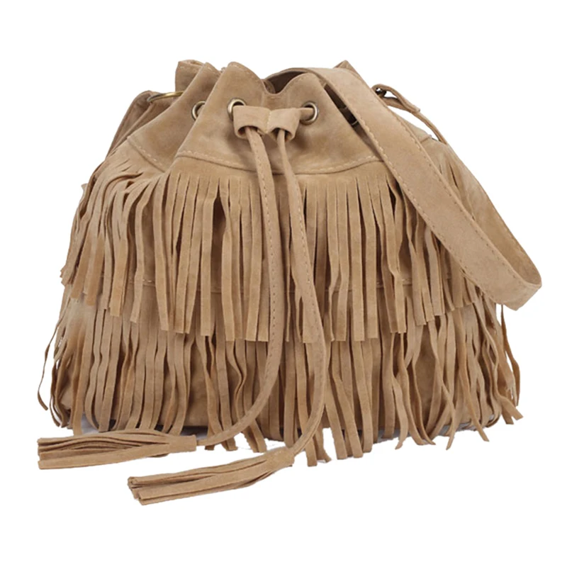 3 Womens Tassle Fringe Faux Suede Shoulder Messenger Crossbody Bag Handbag Purse Black Brown White - Цвет: 3