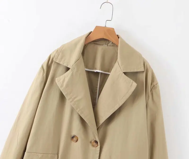 

2019 Autumn New Style Western Style Double Breasted Large Pocket Casual Loose-Fit Trench Coat
