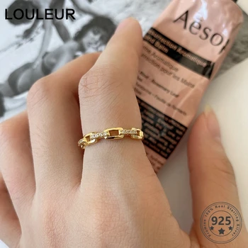 

LouLeur Real 925 Sterling Silver Zircon Rings High Quality Minimalist Chain Rings For Women Vintage Luxury Fine Jewelry Gifts