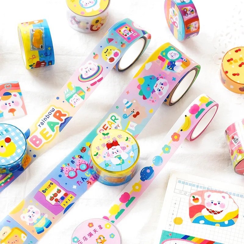 Washi Tape pintado a mano con dibujos animados, suministros decorativos, bricolaje, 3 metros