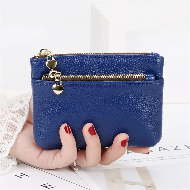 2021 New Leather Coin Purse Women Mini Change Purses Kids Coin Pocket Wallets Key Chain Holder Zipper Pouch Card Holder Wallet Blue