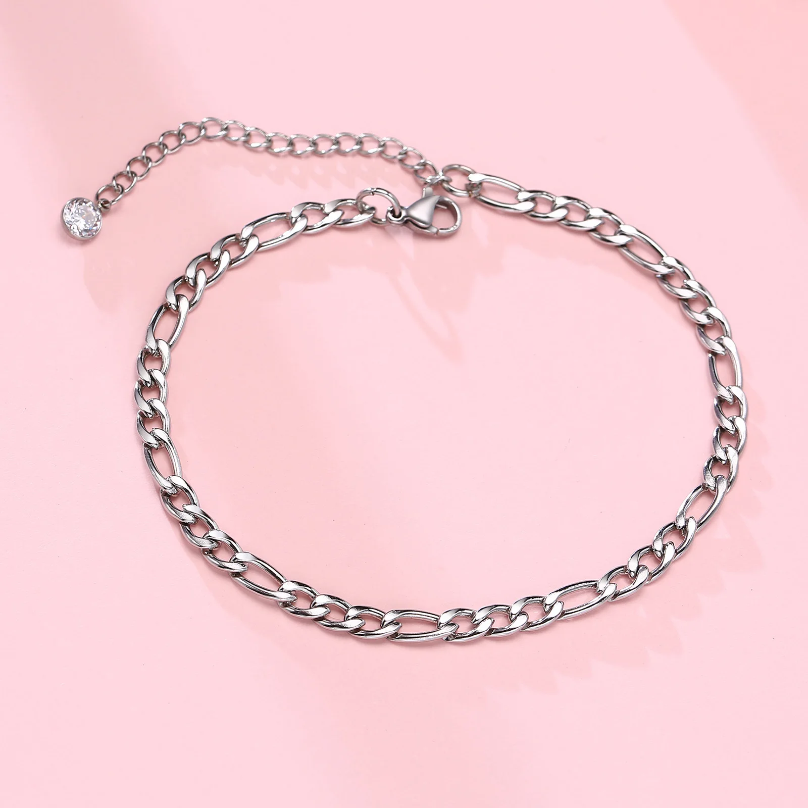 Stainless Steel Men's Anklet With Cross Charm Double Chain