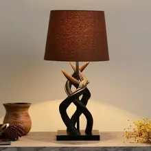 Настольная лампа в скандинавском стиле из ротанга и дерева с рогом оленя для гостиной, спальни, прикроватный Настольный светильник в стиле Юго-Восточной Азии, настольная лампа для домашнего декора