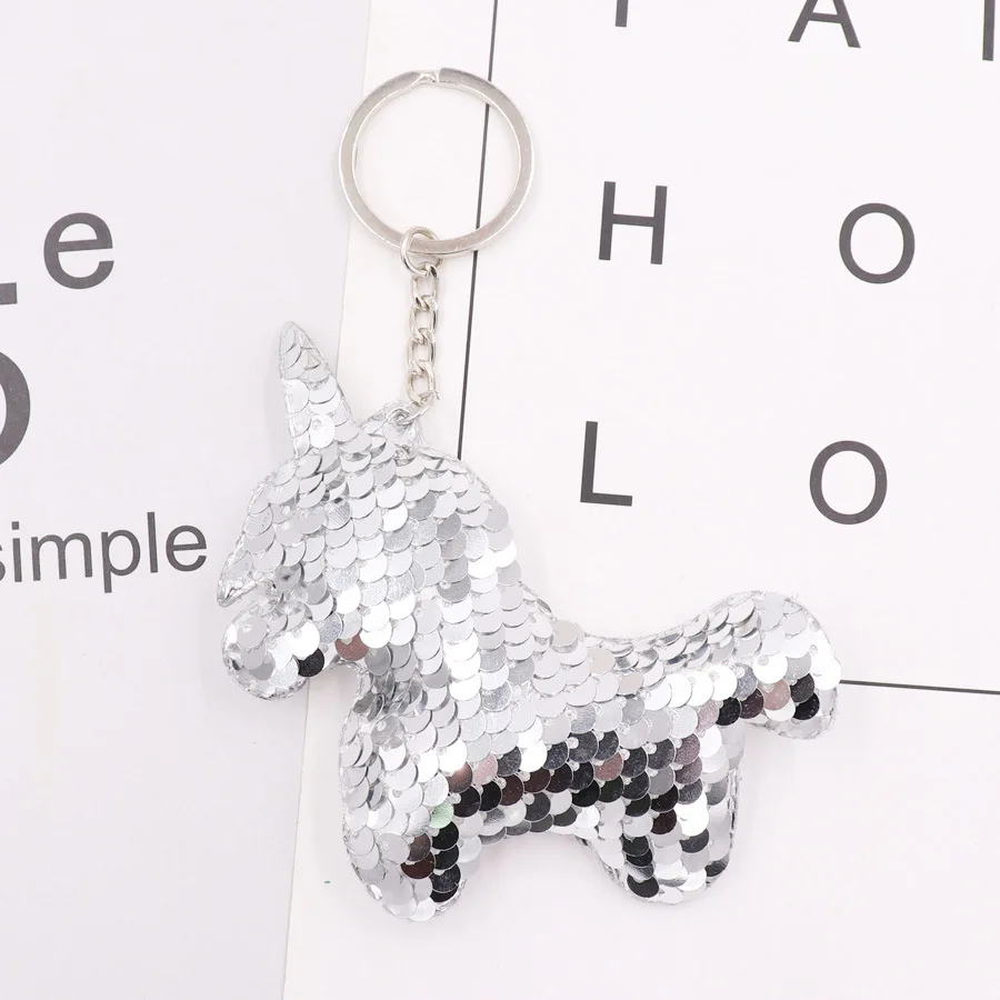 

Cartoon Cute Keychian unicorn Sequin Keychains Women Girls Charm Bags key chain Christmas Accessories Pendant Car Key ring