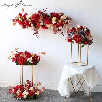 

115cm red artificial flower row arrangement rose wedding decoration party platform arched backdrop centerpiece fake flower ball