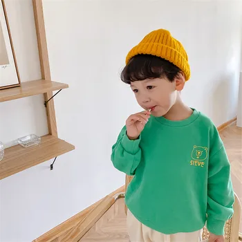 

Autumn children fashion o-neck long sleeve T shirts new girls solid color loose pullover boys bear print casual sweatshirts