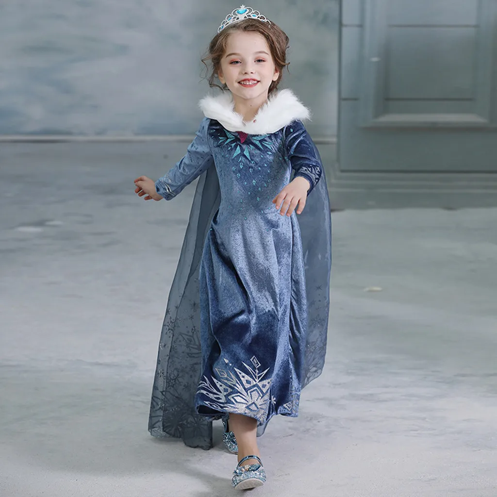 Платье для девочек Новинка для маленьких девочек, милые с рисунком снежинки вечерние платье Повседневное для малышей и детей постарше Косплэй Принцесса платья детские платья