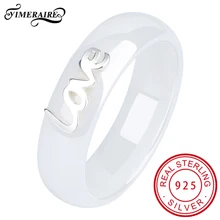 Новое 925 пробы керамическое кольцо с надписью Love, классическое черно-белое кольцо, ширина 6 мм, для женщин, элегантное модное ювелирное изделие, подарки